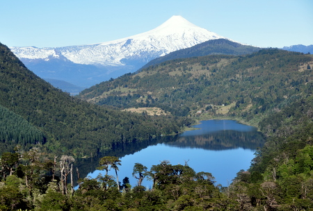 Lake Tinquilco and Villarrica volcano