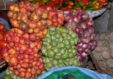 Red, green and brown andean potatoes
