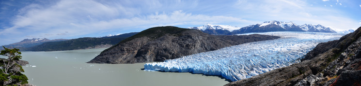 Panorama del frontal del glaciar Grey